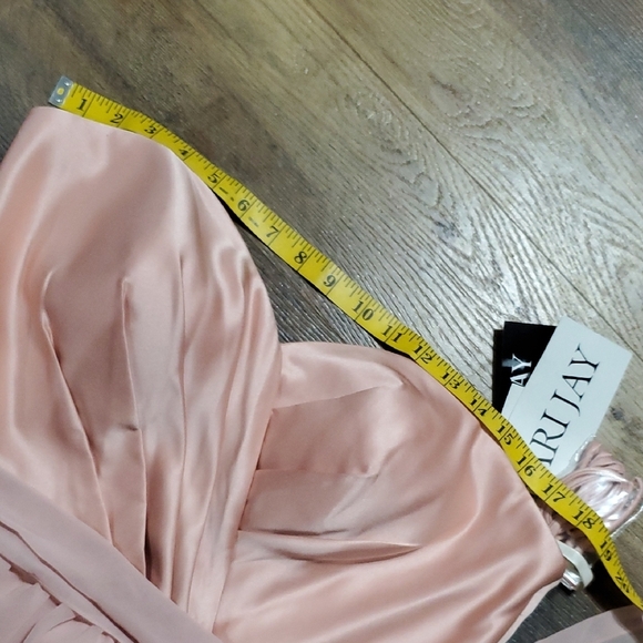 Bari Jay Pink Strapless Pleated Bust Sheer Maxi Gown - Picture 7 of 9